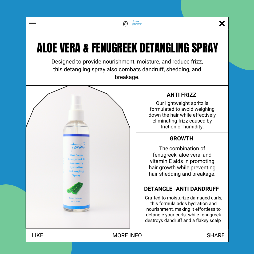Tsunami Aloe vera Fenugreek Rosemary Hydrating Detangling Spray