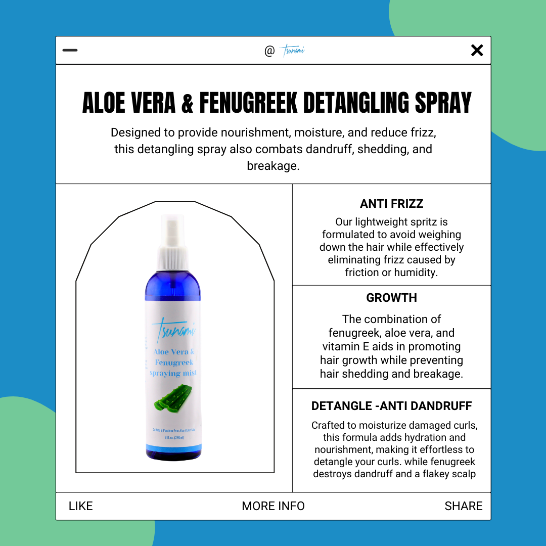 Tsunami Aloe Vera & Fenugreek Detangling Anti-frizz Hydration Hair Repair Spray Mist